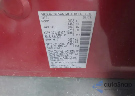 2015 Nissan Rogue Sv from USA, damaged, VIN 5N1AT2MT5FC926893